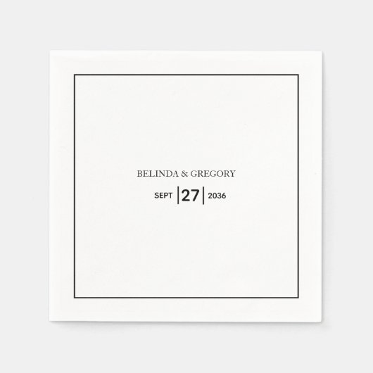 Minimalistische einfache Schwarz-Weiß-Hochzeit Serviette (Vorderseite)