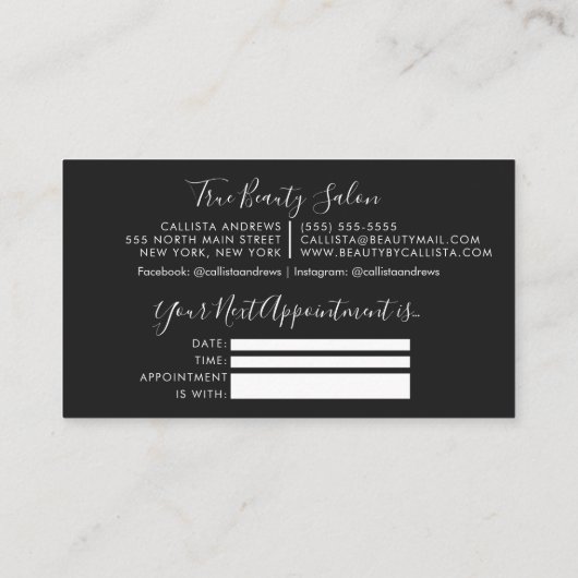 Minimalistische einfache Schwarz-weiße Skripterste Visitenkarte (Rückseite)