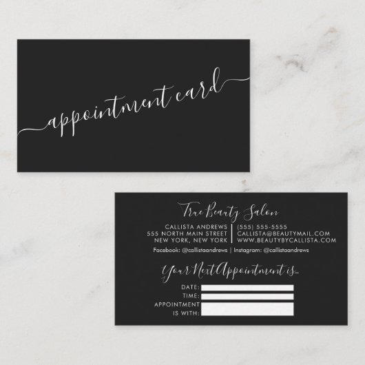 Minimalistische einfache Schwarz-weiße Skripterste Visitenkarte (Vorne/Hinten)