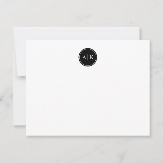 Minimalistische Einfache Schwarze Circle Monogram Mitteilungskarte (Vorderseite)