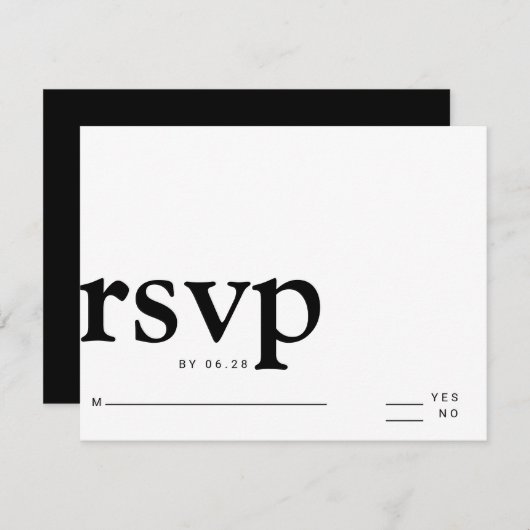 Minimalistische einfache schwarzweiße, fette Buchs RSVP Karte (Vorne/Hinten)