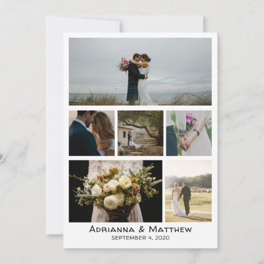 Minimalistische einfache Sechs-Foto-Hochzeit Viele Dankeskarte (Vorderseite)