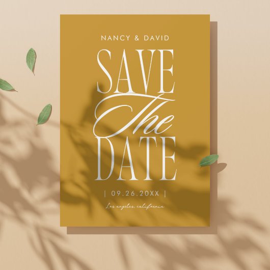Minimalistische einfache Skript-Senf-Hochzeit Save The Date