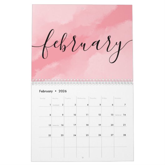 Minimalistische, einfache Skriptkalligraphie jedes Kalender (Feb 2026)
