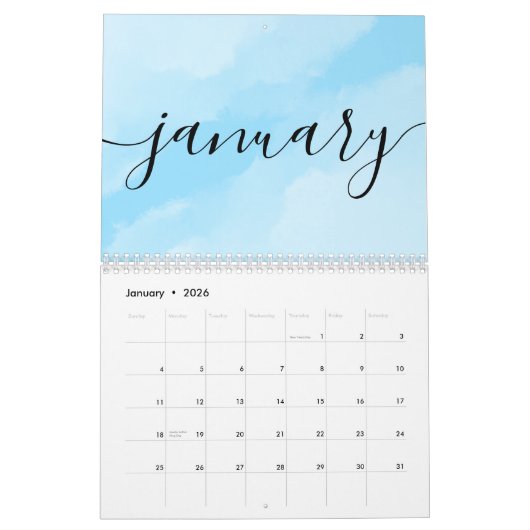 Minimalistische, einfache Skriptkalligraphie jedes Kalender (Jan 2026)