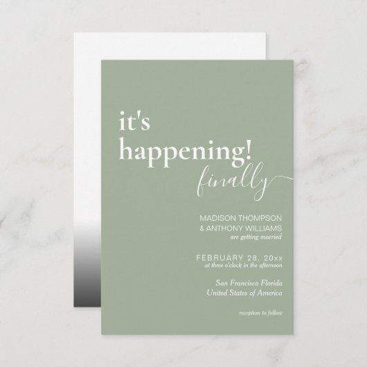 Minimalistische Einfache Stufe Grüne Foto Hochzeit Einladung (Vorne/Hinten)