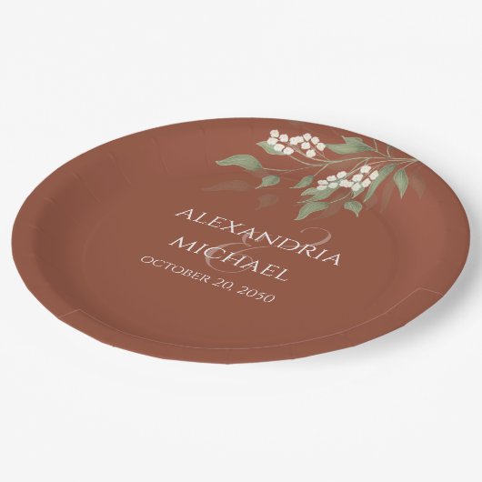 Minimalistische Einfache Terracotta Hochzeitskalli Pappteller (Schrägansicht)