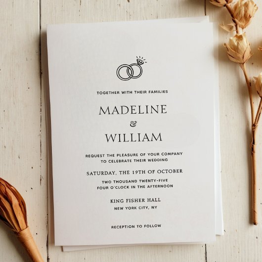 Minimalistische Einhandgezeichnete Ringe Hochzeit Einladung