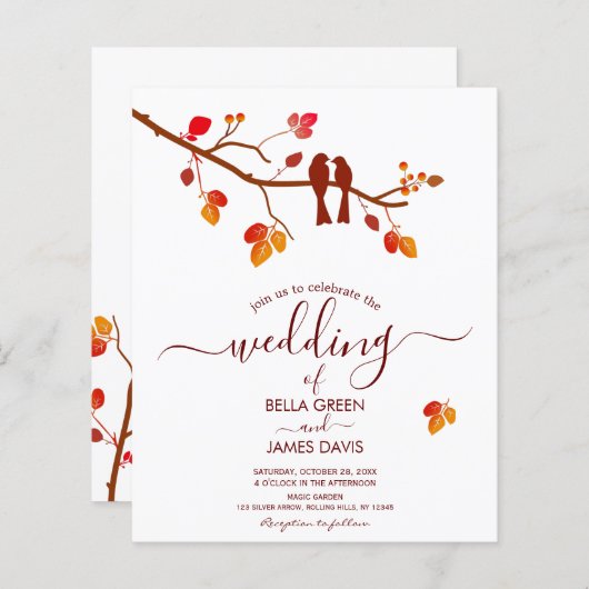 Minimalistische Einladung von Lovebird-Hochzeit im (Vorne/Hinten)