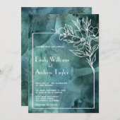 Minimalistische Einladung zu smaragdgrünen Aquarel (Vorne/Hinten)