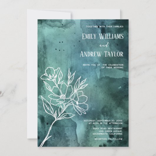 Minimalistische Einladung zu smaragdgrünen Aquarel (Vorderseite)