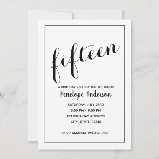 Minimalistische Einladung zum 15. Geburtstag (Vorderseite)