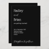 Minimalistische Einladung zur Hochzeit in Schwarz  (Vorne/Hinten)