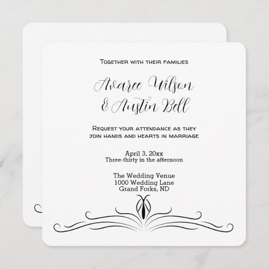 Minimalistische Einladung zur Hochzeit in Schwarz (Vorne/Hinten)