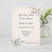 Minimalistische Einladung zur Hochzeit, rosa, grün (Stehend Vorderseite)