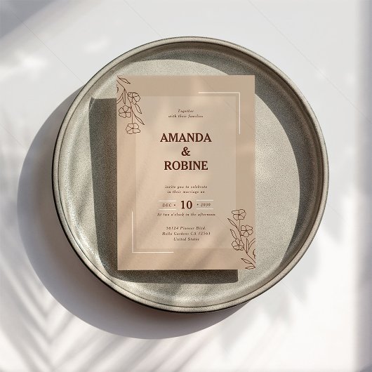 Minimalistische Einladung zur rustikalen Hochzeit