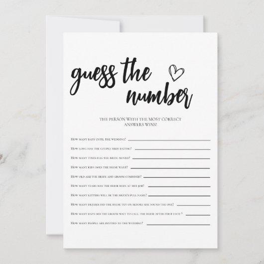 Minimalistische Einschätzung der Nummer-Brautparty Einladung (Vorderseite)