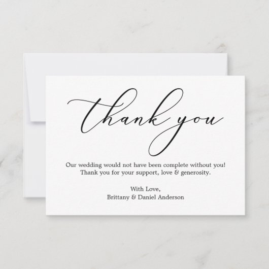 Minimalistische Elegance Calligrafy Wedding Dankeskarte (Vorderseite)
