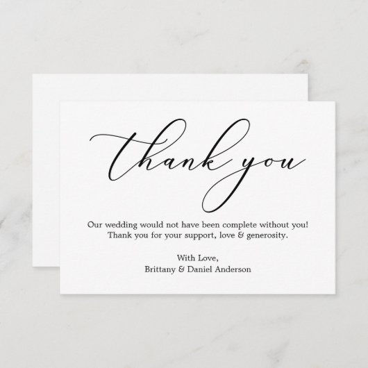 Minimalistische Elegance Calligrafy Wedding Dankeskarte (Vorne/Hinten)