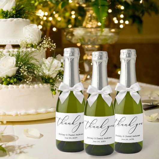 Minimalistische Elegance Calligraphy Wedding Mini Schaumweinetikett