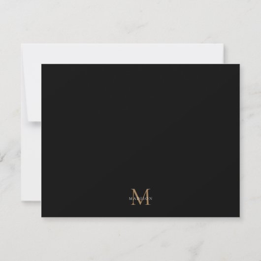 Minimalistische Elegant Basic Black and Gold Monog Mitteilungskarte (Rückseite)