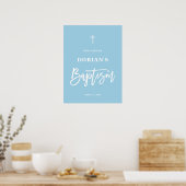 Minimalistische Elegant Blue Boy Taufe Willkommen Poster (Küche)