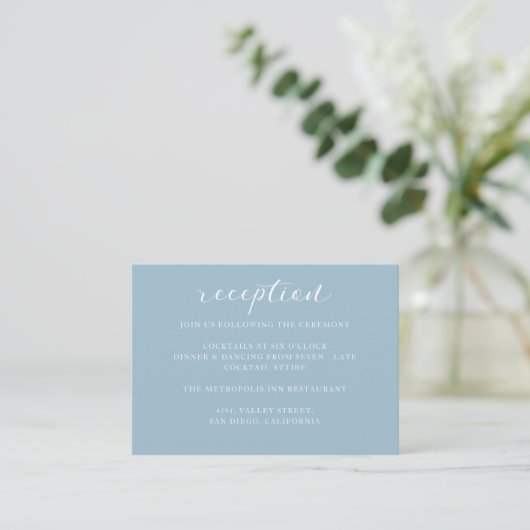 Minimalistische Elegant Blue Wedding Reception Begleitkarte (Stehend Vorderseite)