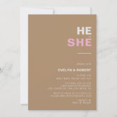 Minimalistische Elegant Brown He or She Gender Rev Einladung (Vorderseite)