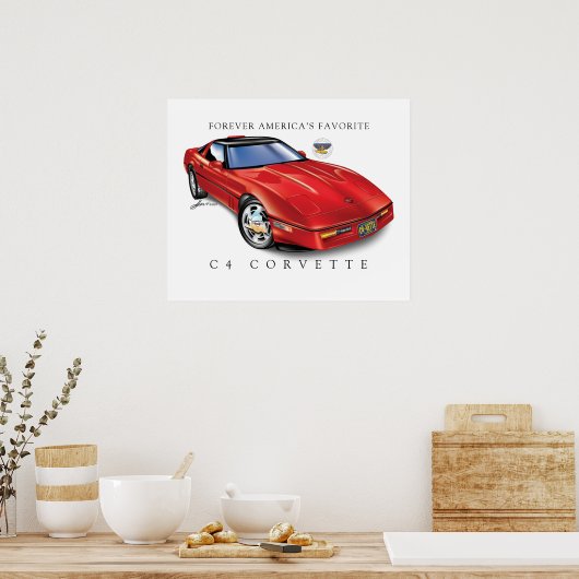 Minimalistische Elegant C4 Red Vette Illustration Poster (Küche)