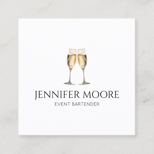 Minimalistische Elegant Champagne Flute Gläser Cus Quadratische Visitenkarte (Vorderseite)
