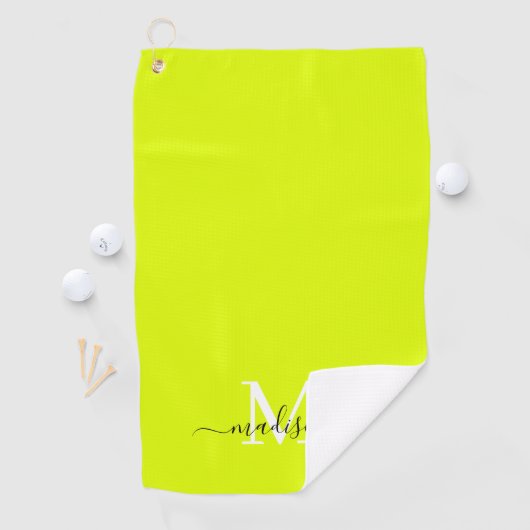 Minimalistische Elegant Chartreuse Gelb Mit Monogr Golfhandtuch (Insitu)
