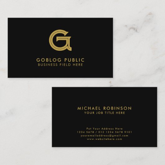 Minimalistische Elegant Company Initial auf Black Visitenkarte (Vorne/Hinten)