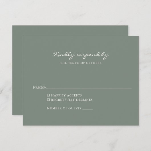 Minimalistische Elegant Dark Sage Green Script Wed RSVP Karte (Vorne/Hinten)