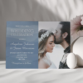 Minimalistische Elegant Dusty Blue Foto Wedding Einladung