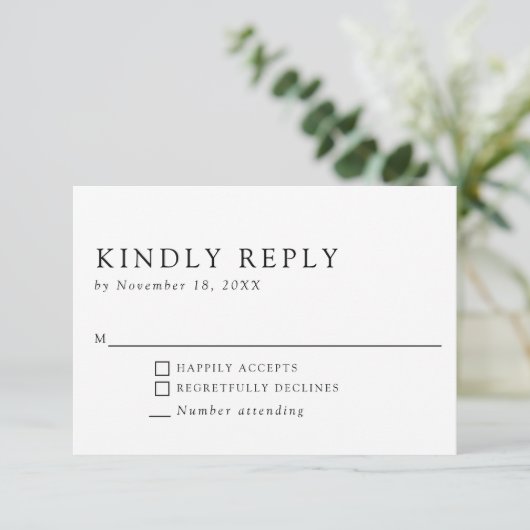 Minimalistische Elegant einfach & sauber Freundlic RSVP Karte (Stehend Vorderseite)