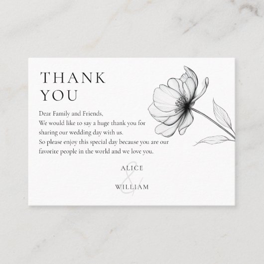 Minimalistische Elegant Floral Wedding Vielen Dank Platzkarte (Vorderseite)