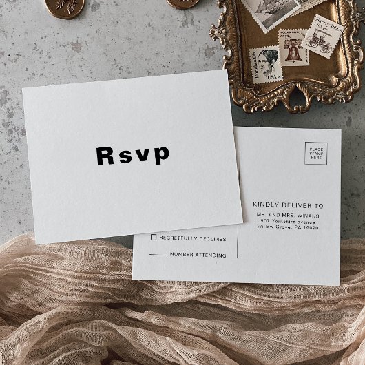 Minimalistische Elegant Formal Wedding Rsvp Postkarte