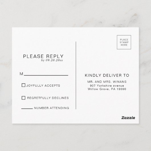 Minimalistische Elegant Formal Wedding Rsvp Postkarte (Rückseite)