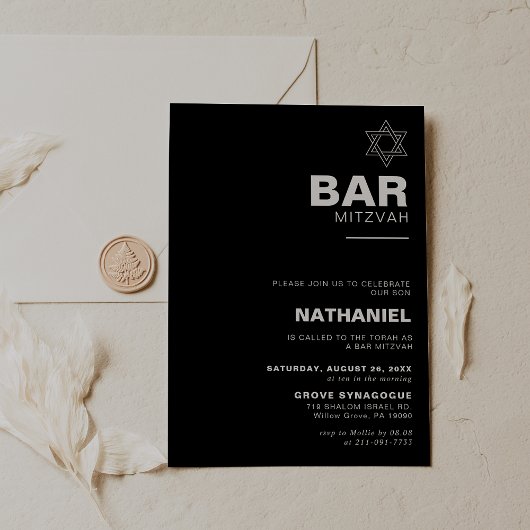 Minimalistische Elegant formale Schwarze Bar Mitzv Einladung