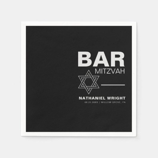 Minimalistische Elegant formale Schwarze Bar Mitzv Serviette (Vorderseite)