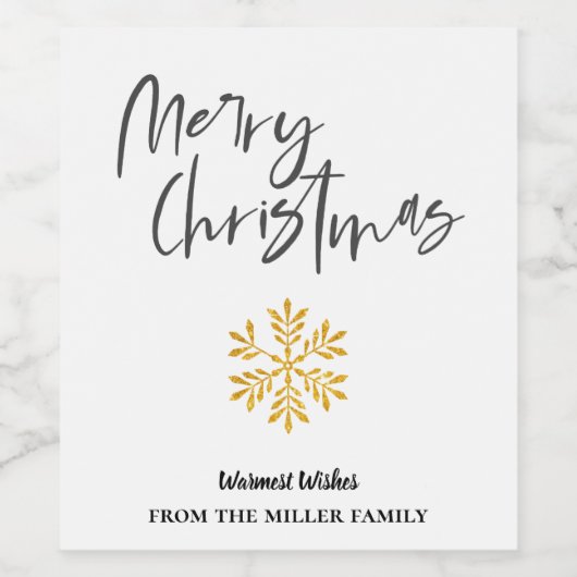 Minimalistische Elegant Gold Snow Flake Frohe Weih Weinetikett (Einzelnes Label)