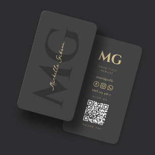 Minimalistische Elegant Monogram Dark Gray QR Visitenkarte
