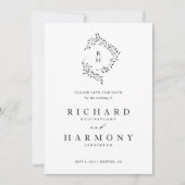 Minimalistische Elegant Monogram Leaf Wreath Weddi Save The Date (Vorderseite)
