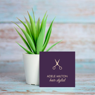 Minimalistische Elegant Purpl Rose Scheren Haarsty Quadratische Visitenkarte