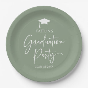 Minimalistische Elegant Sage Green Graduation Part Pappteller