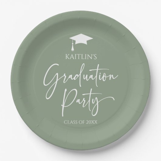 Minimalistische Elegant Sage Green Graduation Part Pappteller (Vorderseite)