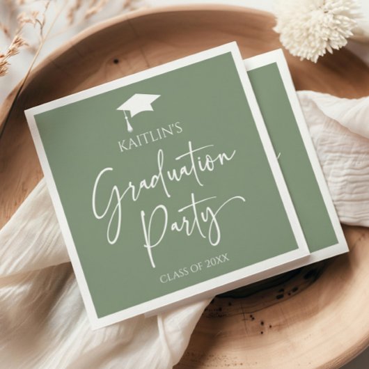 Minimalistische Elegant Sage Green Graduation Part Serviette