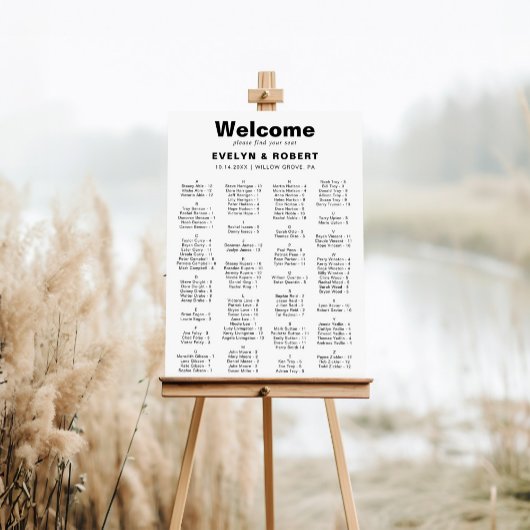 Minimalistische elegante Alphabetische Sitzkarte Poster