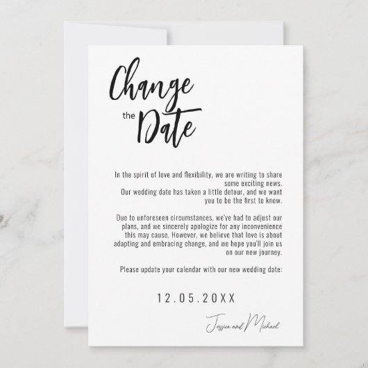 💍 Minimalistische elegante Änderung des Datums Save The Date (Vorderseite)