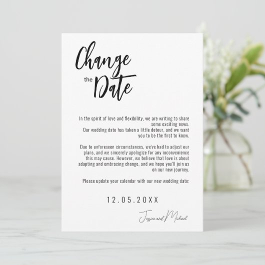 💍 Minimalistische elegante Änderung des Datums Save The Date (Stehend Vorderseite)